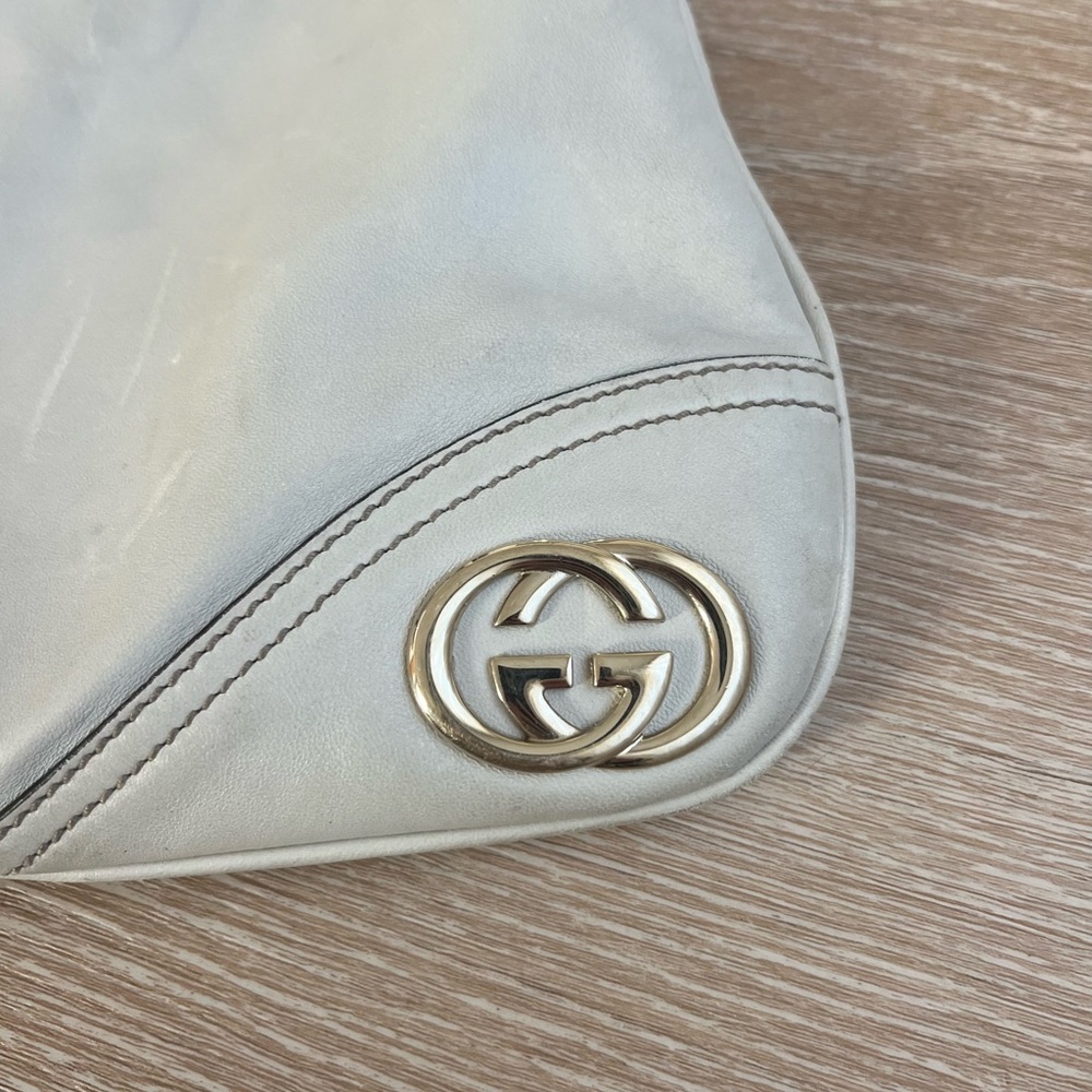 Gucci Vintage New Britt Hobo Bag Ivory/Cream Leather Shoulder Purse - Picture 3 of 10